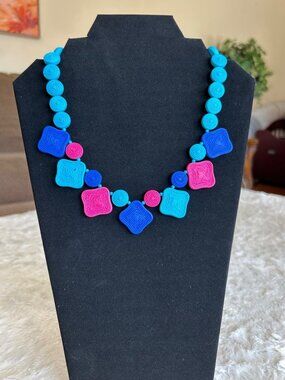 Vintage Avon Jewelry Pink Blue Necklace 80s Fashion